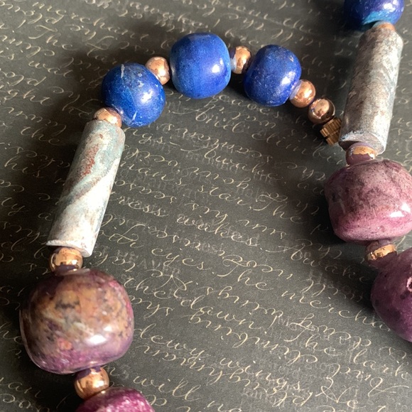 Vintage Estate Jewelry Chunky Marble Stone Bead Necklace Turquoise Blue Purple - Picture 15 of 16